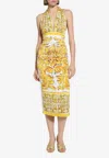 Dolce & Gabbana Majolica Silk-blend Midi Dress In Yellow