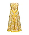 Dolce & Gabbana Maiolica-print Silk Twill Strapless Scarf Midi Dress In Yellow