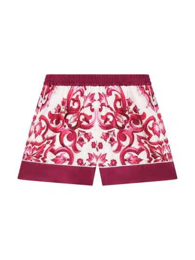 Dolce & Gabbana Kids' Majolica-print Silk Mini Shorts In Multicolor
