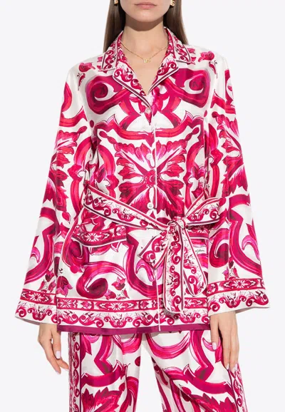 DOLCE & GABBANA MAJOLICA PRINT SILK PAJAMA SHIRT