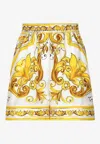 Dolce & Gabbana Majolica Print Silk Pajama Shorts In Yellow
