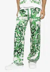 Dolce & Gabbana Silk Twill Jogging Pants With Majolica Print In Green