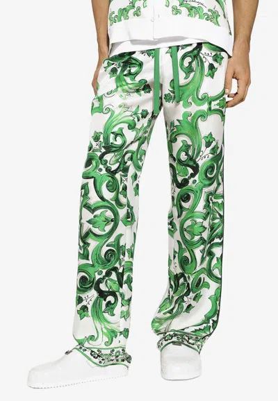 DOLCE & GABBANA MAJOLICA PRINT SILK PANTS