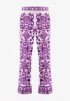 Dolce & Gabbana Silk Pants With Majolica Print In Purple