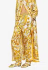 Dolce & Gabbana Majolica Print Silk Pants In Yellow