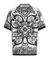Dolce & Gabbana Maiolica Black And White Bowling Shirt With Cuban Collar And All-over Print In Silk Man In Black