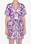 Dolce & Gabbana Majolica Print Silk Twill Shirt Women In Purple