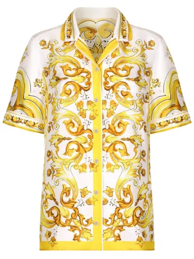DOLCE & GABBANA SEIDENHEMD MIT MAJOLICA-PRINT