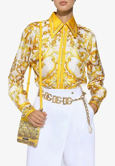 Dolce & Gabbana Majolica Print Silk Shirt In Yellow