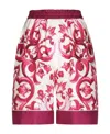 Dolce & Gabbana Majolica Print High-waist Silk Twill Shorts In Red