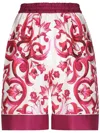 Dolce & Gabbana Majolica Print High-waist Silk Twill Shorts In Fuchsia
