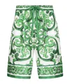 Dolce & Gabbana Maiolica Print Silk Bermuda In Green