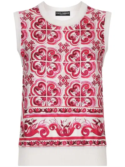 Dolce & Gabbana Top In Silk Twill With Contrasting Print In Multi