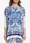 Dolce & Gabbana Silk Twill Crew-neck Pullover With Majolica Print