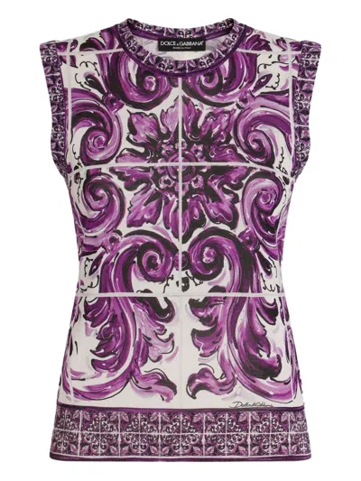 DOLCE & GABBANA MAJOLICA-PRINT SILK TOP