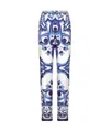 Dolce & Gabbana Silk Twill Pants With Majolica Print In White