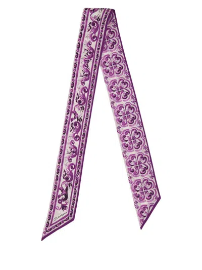 Dolce & Gabbana Majolica Print Silk Twill Bandeau In Purple