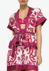 Dolce & Gabbana Maiolica Belted Piped Printed Silk-twill Shirt In Multicolor