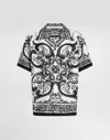Dolce & Gabbana Maiolica Black And White Bowling Shirt With Cuban Collar And All-over Print In Silk Man In Black