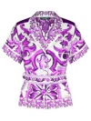 Dolce & Gabbana Majolica Print Silk Twill Shirt Women In Purple