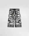Dolce & Gabbana Maiolica Black And White Shorts With Elastic Drawstring Closure And All-over Print In Silk Man