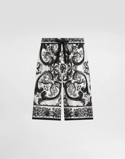 DOLCE & GABBANA MAJOLICA-PRINT SILK TWILL TROUSERS