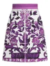 Dolce & Gabbana Majolica Cotton And Linen-blend Miniskirt In Purple