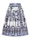 Dolce & Gabbana Tile-print Pleated Poplin Midi Skirt In White