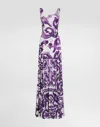 Dolce & Gabbana Printed Rayon Organza Maxi Dress In Purple