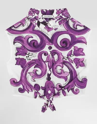 DOLCE & GABBANA MAJOLICA-PRINT SLEEVELESS SHIRT
