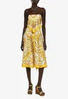 DOLCE & GABBANA MAJOLICA PRINT STRAPLESS SILK MIDI DRESS