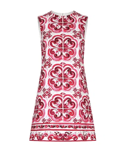 Dolce & Gabbana Majolica-print Stretch-silk Minidress In Red