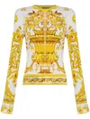Dolce & Gabbana Dolce&gabbana Majolica Print Silk Sweater In Yellow