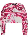 Dolce & Gabbana Majolica Cropped Cotton Jersey Sweatshirt In Pink