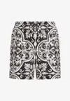Dolce & Gabbana Printed Bermuda Style Shorts With Elastic Waist In Gray