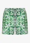 Dolce & Gabbana Straight-leg Mid-length Printed Swim Shorts In Green