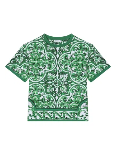 Dolce & Gabbana Kids' Majolica Print T-shirt In Green