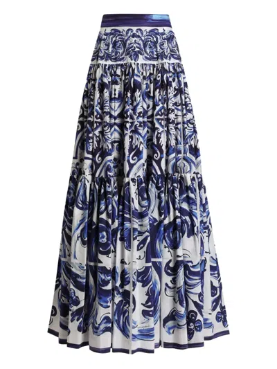 DOLCE & GABBANA MAJOLICA-PRINT TIERED SKIRT