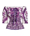Dolce & Gabbana Smocked Waist Off-the-shoulder Top With Puff Sleeves In Purple