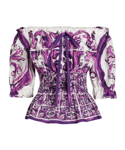 DOLCE & GABBANA DOLCE  GABBANA MAJOLICA-PRINT POPLIN TOP