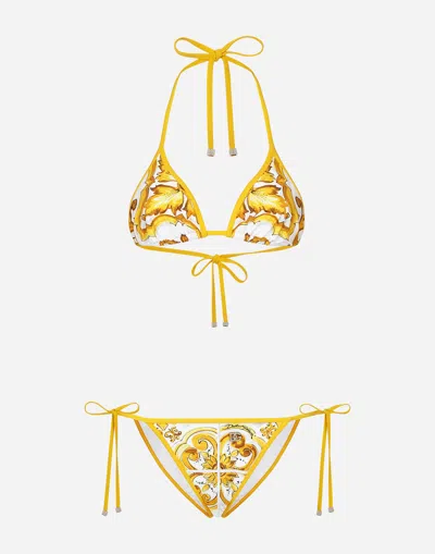 Dolce & Gabbana Majolica Triangle Bikini In Yellow