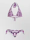 Dolce & Gabbana Women Majolica Print Padded Triangle Bikini Swimsuit In Purple