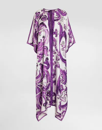 Dolce & Gabbana Majolica-print Twill Caftan Dress In Purple