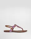 Dolce & Gabbana Majolica Leather-trimmed Satin Thong Sandals In Purple
