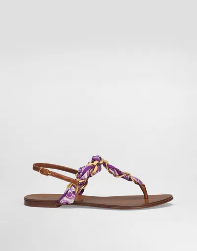 DOLCE & GABBANA MAJOLICA-PRINT TWILL FLIP-FLOPS