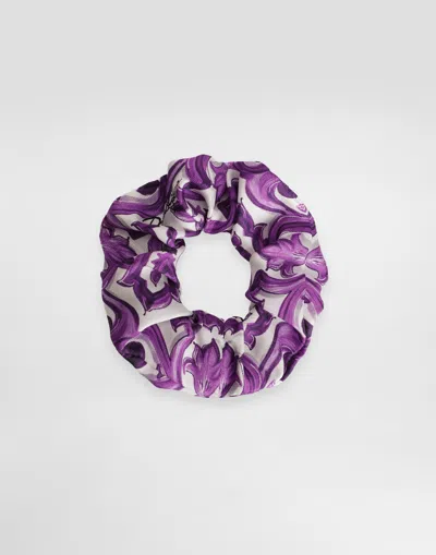 Dolce & Gabbana Majolica-print Twill Scrunchie In Purple
