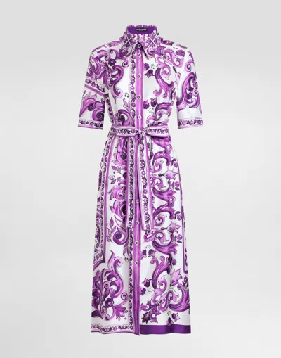 DOLCE & GABBANA MAJOLICA-PRINT TWILL SHIRT DRESS