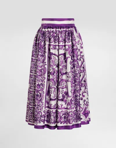 Dolce & Gabbana Majolica-print Twill Skirt In Purple