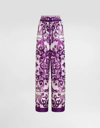 Dolce & Gabbana Majolica-print Twill Trousers In Purple