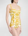 Dolce & Gabbana Majolica-print Underwire One-piece Swimsuit In Mix Maiolica Giallo